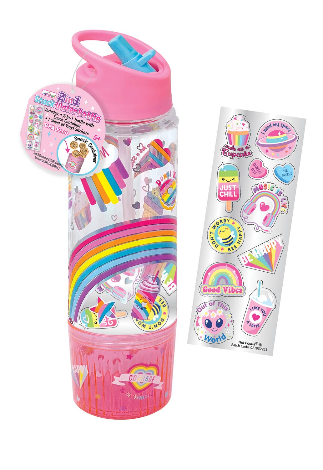 2 in 1 Snack Water Bottle, Rainbow