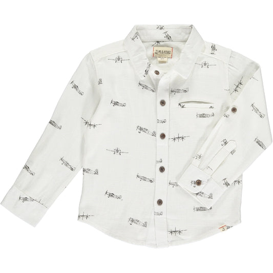 Aviation Printed Long Sleeve Button Up