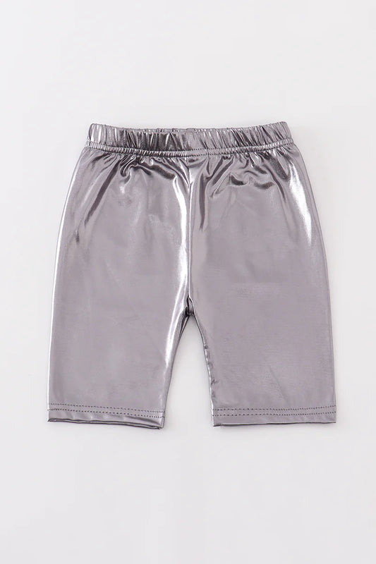Silver Metallic Biker Shorts