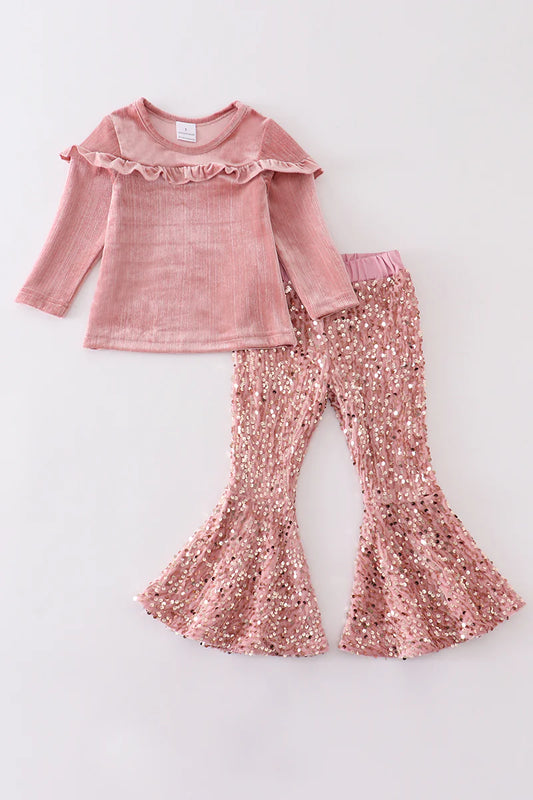 Rose Velour Sequin Pant Set