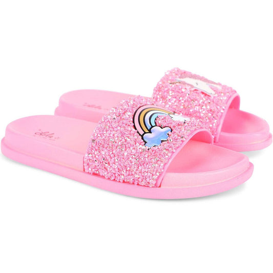 Pink Glitter Unicorn Rainbow Slides