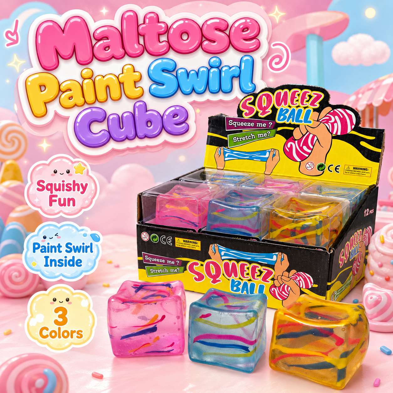 Paint Swirl Cube Maltose Squishy