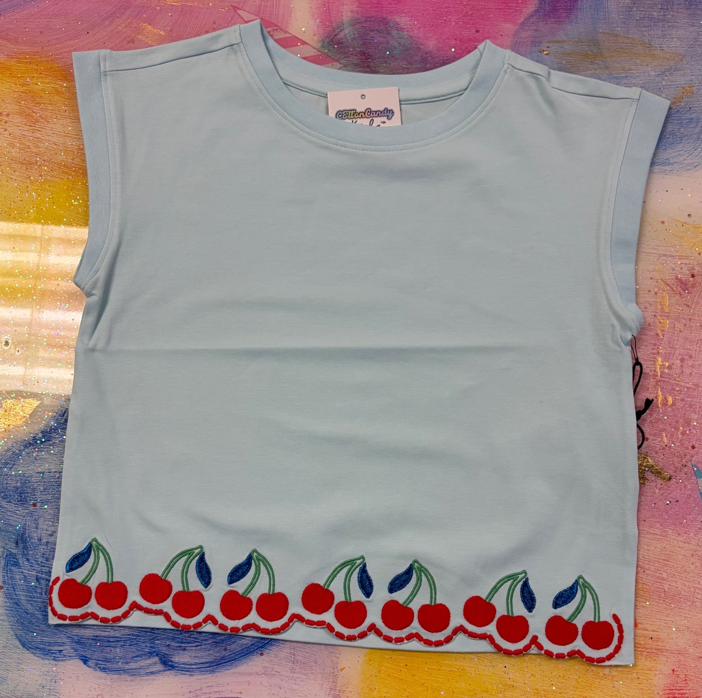 Cherries Embroidered Hem Shorts