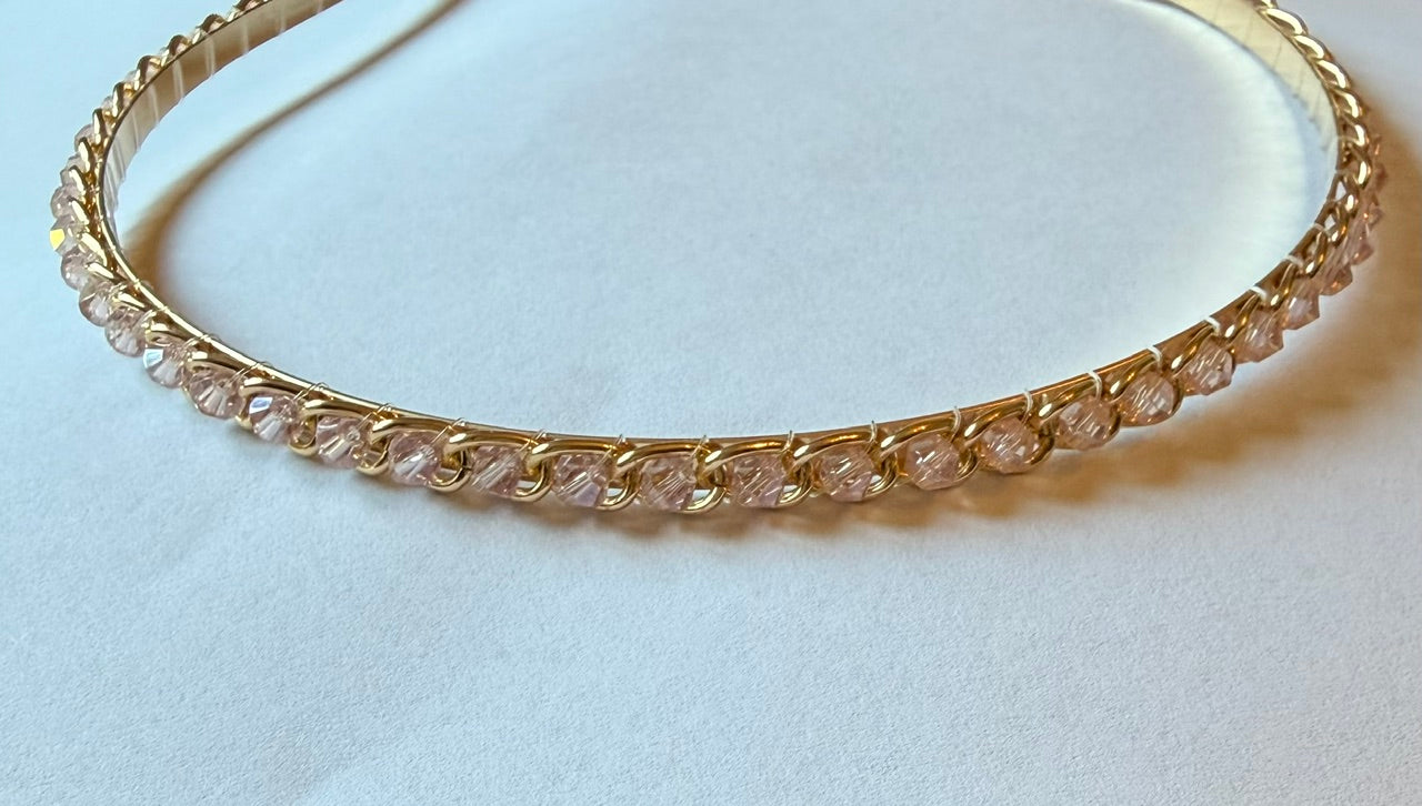 Pink Beaded Gold Chain Headband