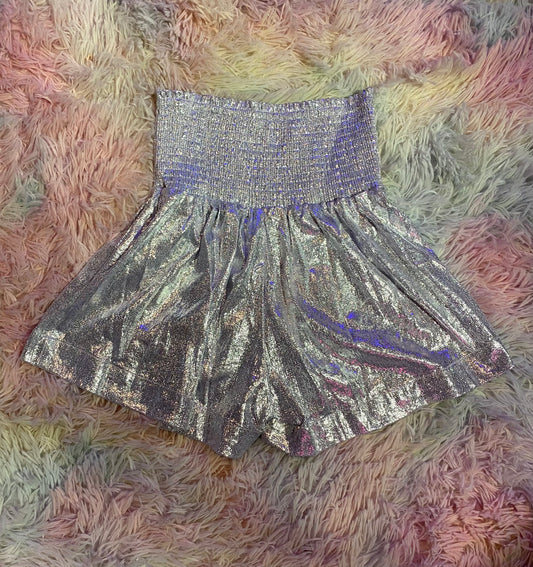 Metallic Silver Flutter Shorts