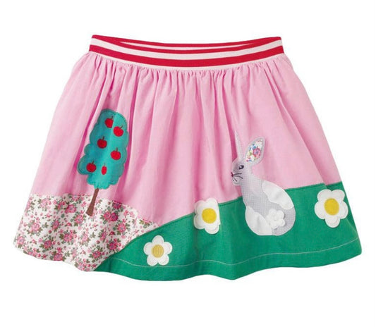 Pink Floral Bunny Applique Skirt