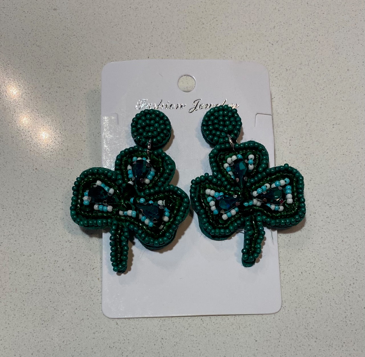 Beaded Shamrock Dangle Earrings