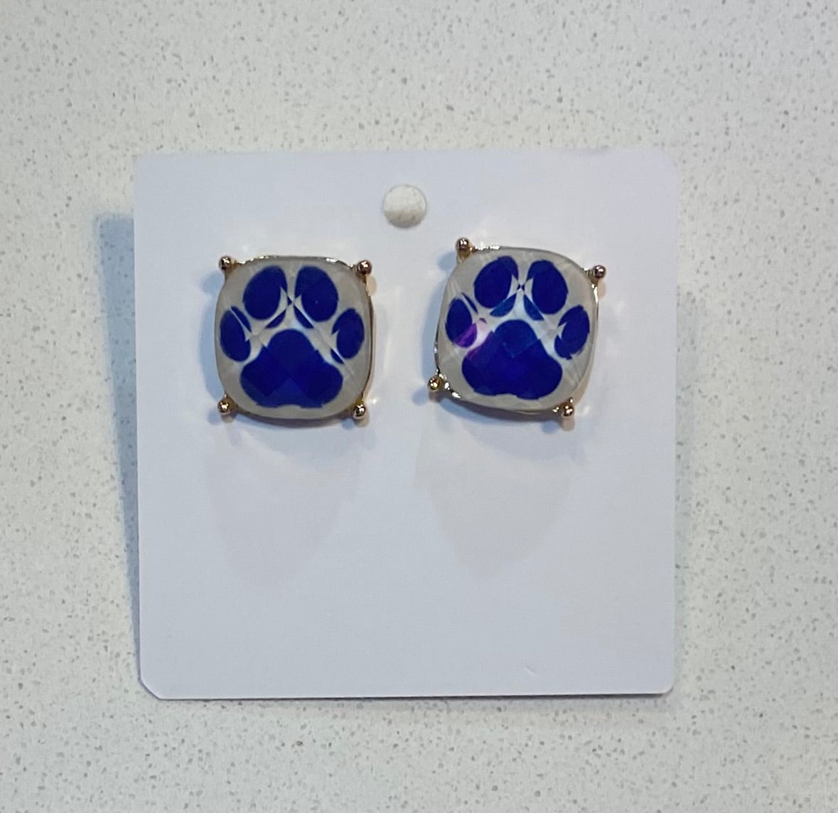 Square Blue Paw Stud Earrings
