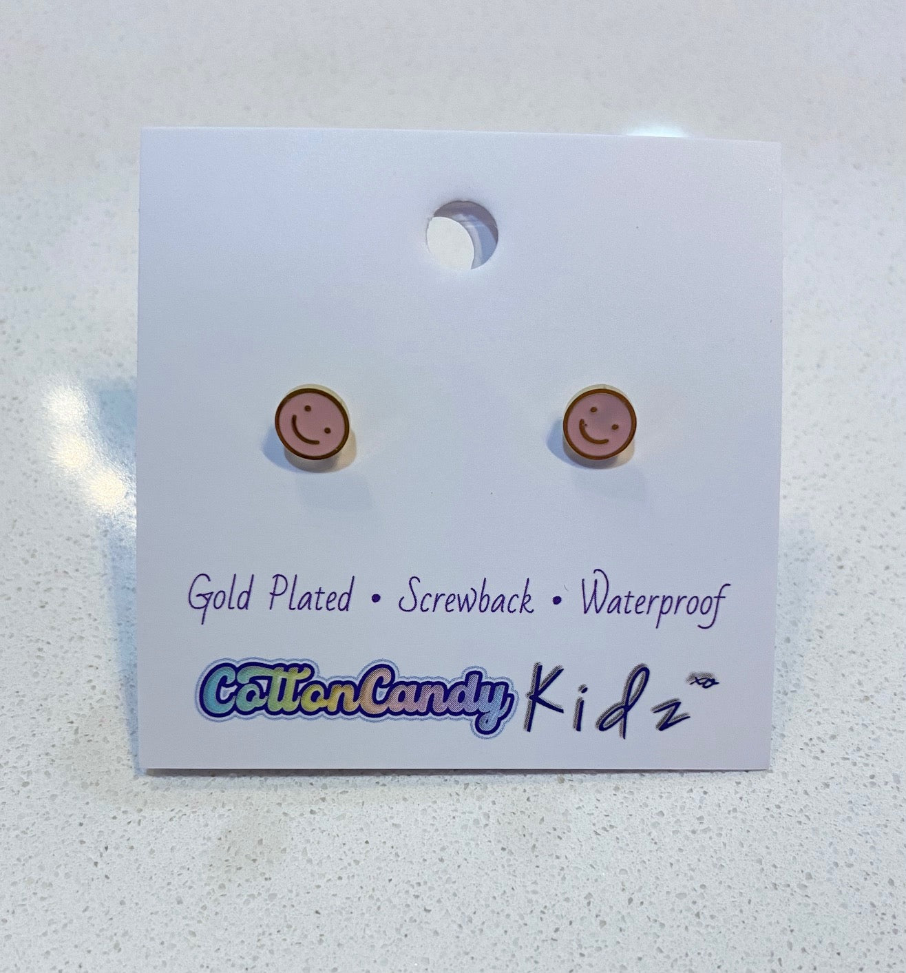 Pink Smiley Screwback Stud Earrings