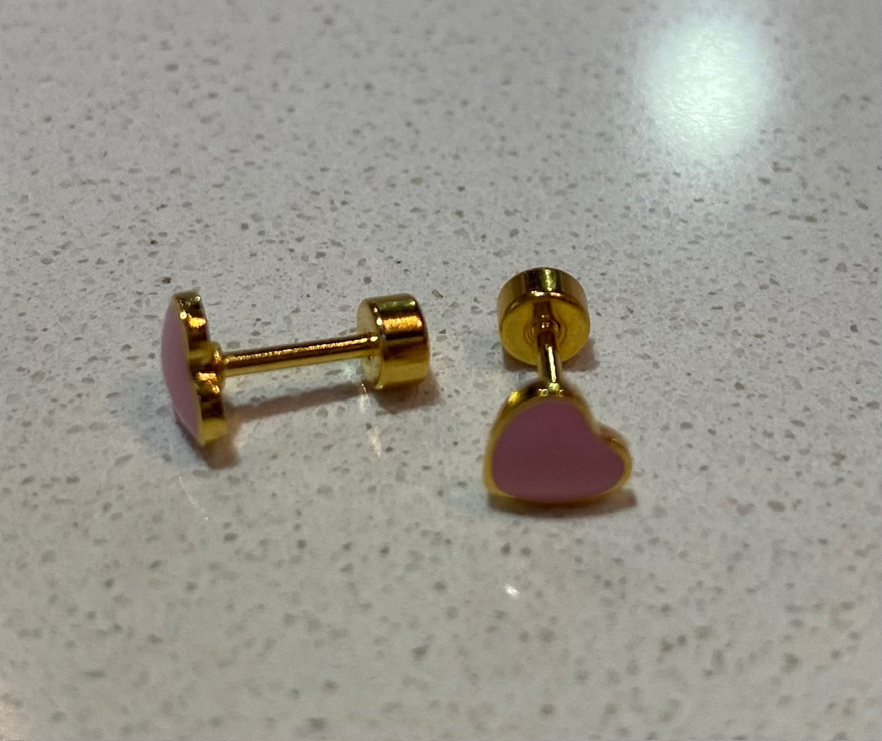Pink Heart Gold Screwback Earrings
