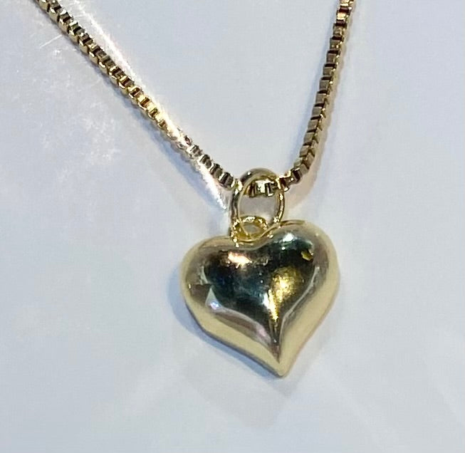 Gold Puffy Heart Charm Necklace