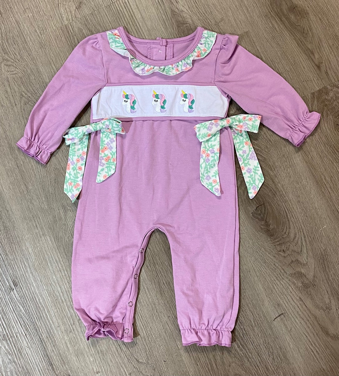 Purple Unicorn Long Sleeve Romper