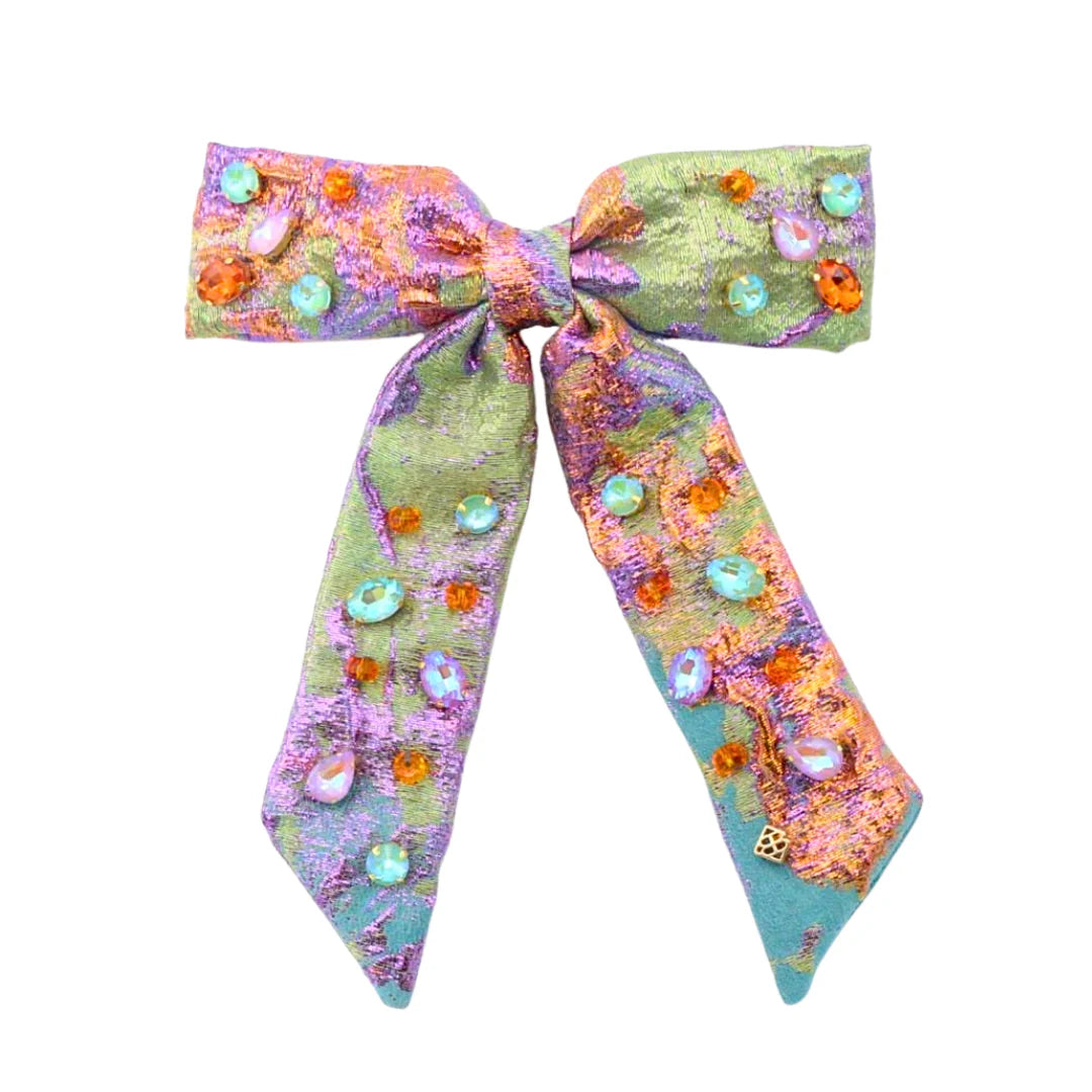 Metallic Iridescence Crystals Brocade Bow Barrette