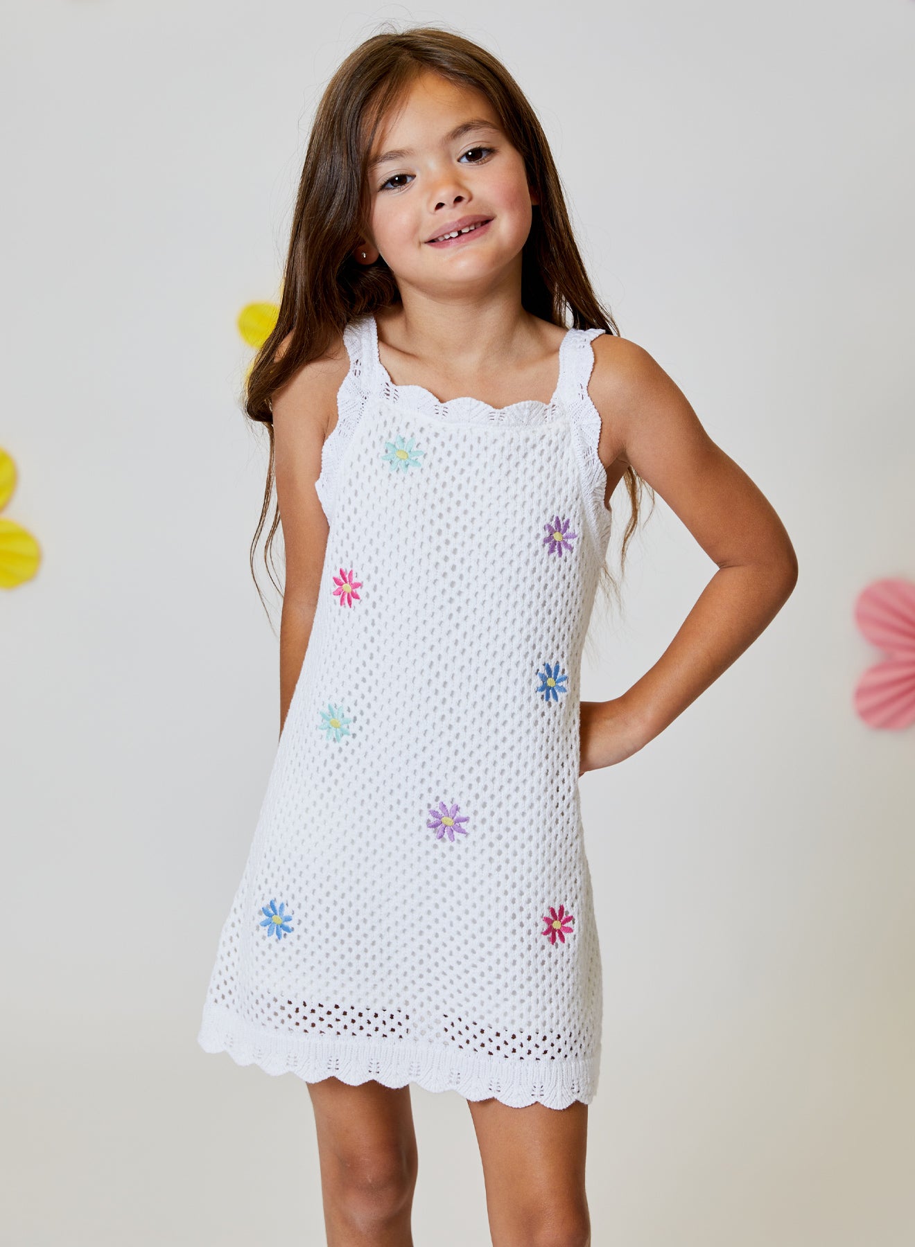 Design History Kids' Flower Open Knit Dress in White at Nordstrom Rack, Size 2T
