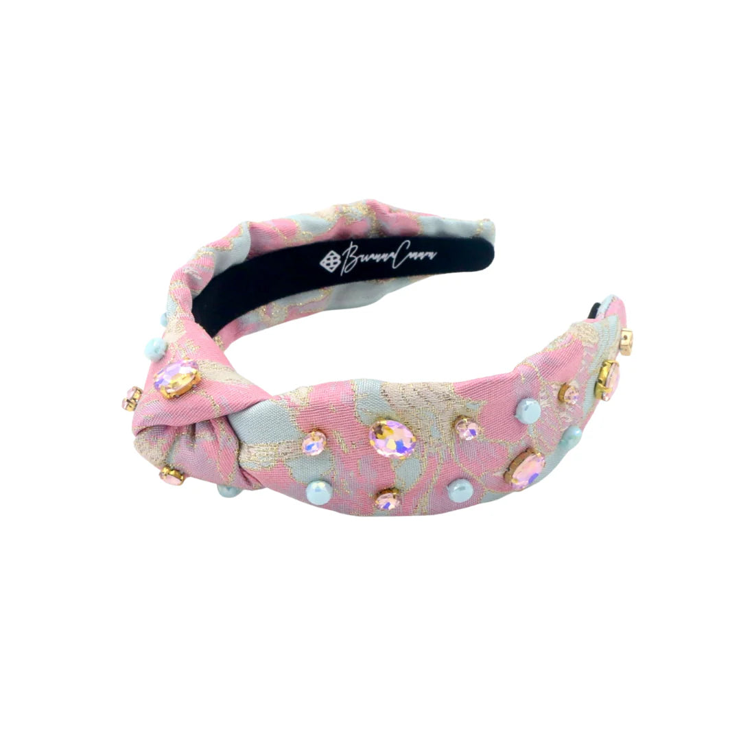 Pink & Blue Brocade Crystals & Stones Headband