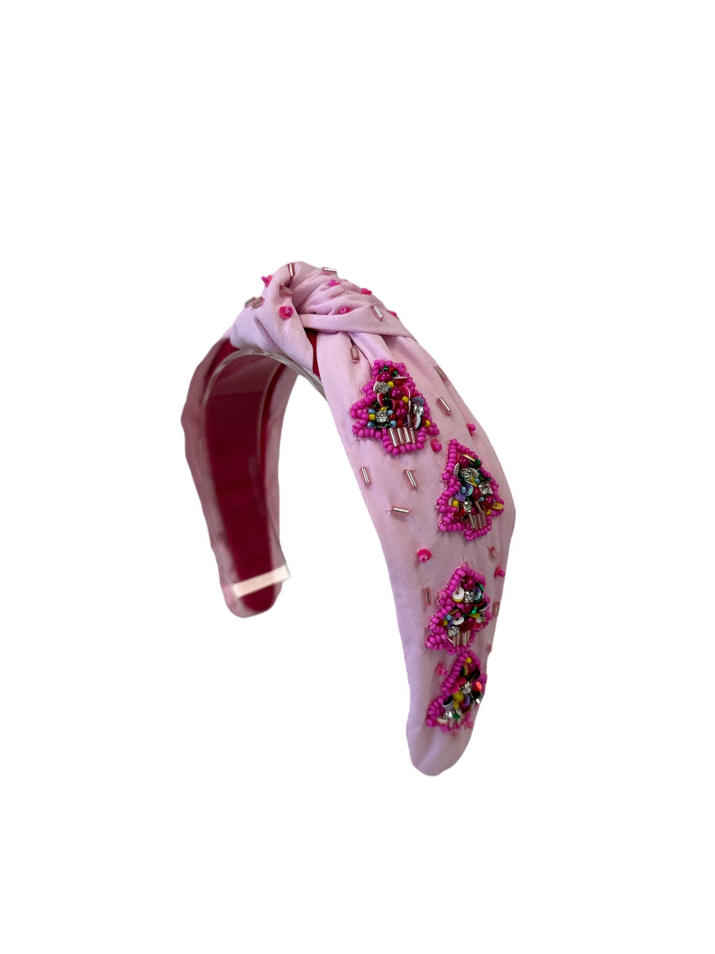 Christmas Tree Pink Beaded Headband