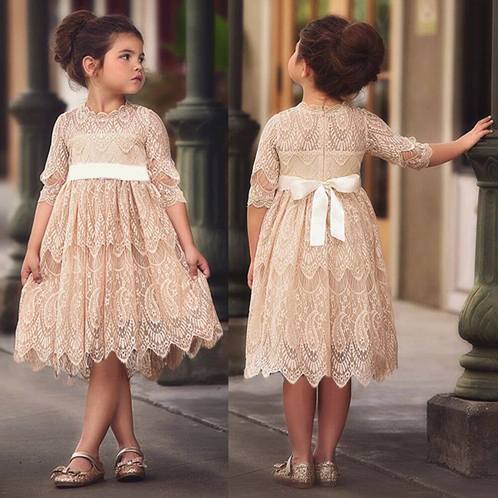 Beige Vintage Lace Dress