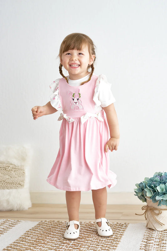Pink Rabbit Applique Ruffle Dress