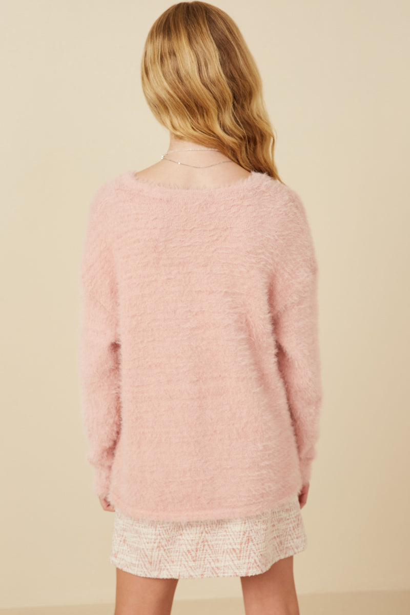 Pink Mohair V Neck Sweater