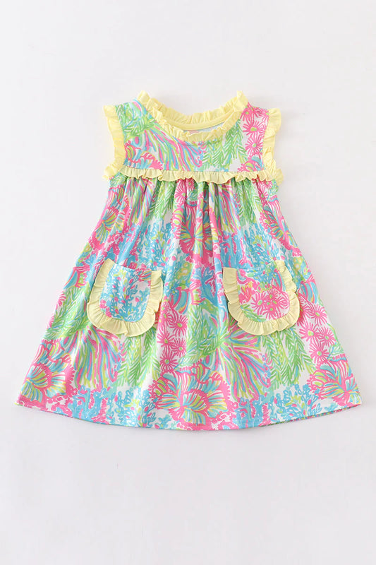 Colorful Ruffle Pocket Dress