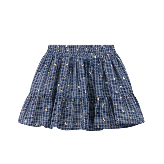 Blue Ruffle Plaid Skirt