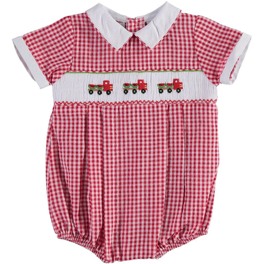 Red Checkered Hand Smocked Watermelon Truck Bubble