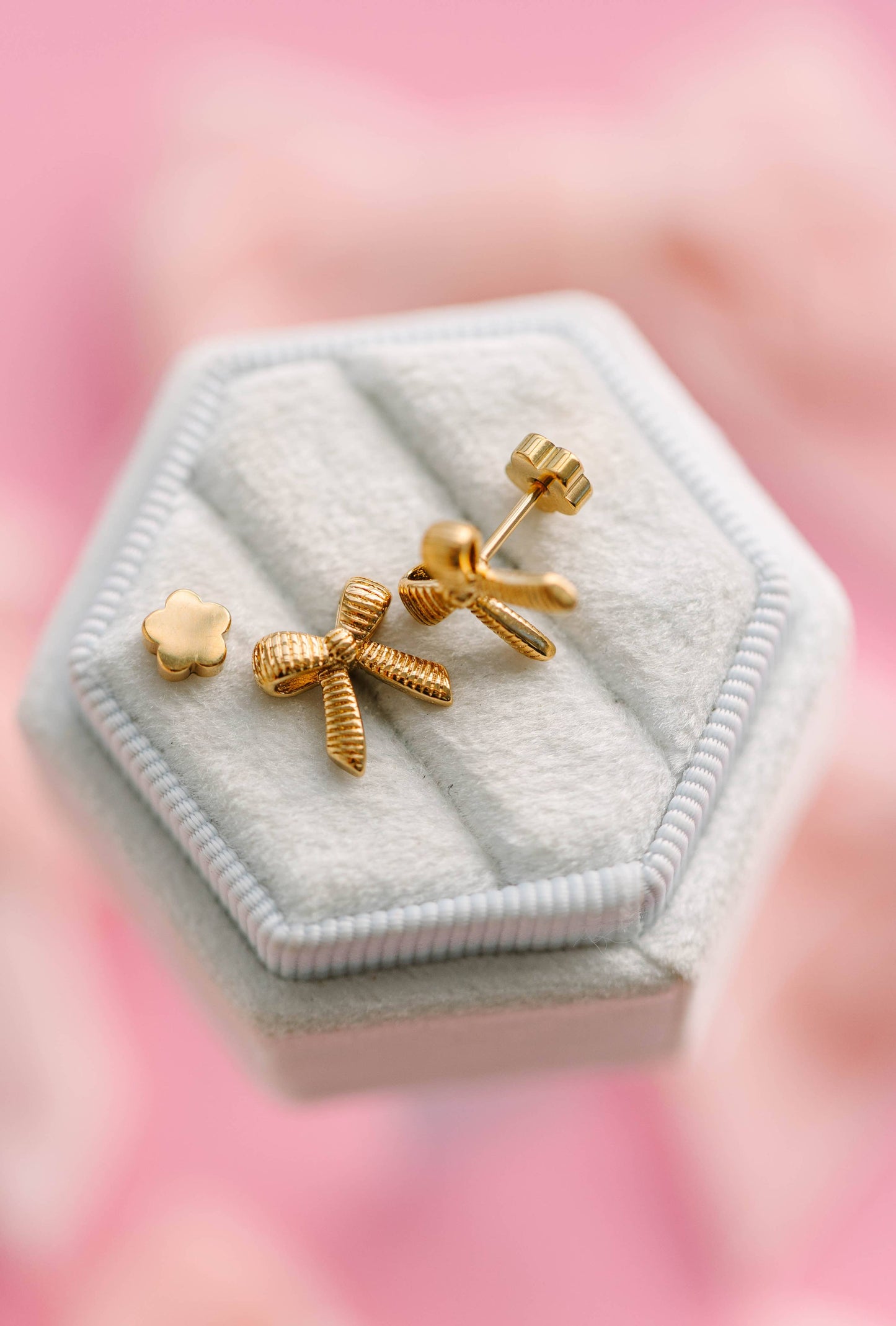 Gold Bow Stud Screwback Earrings