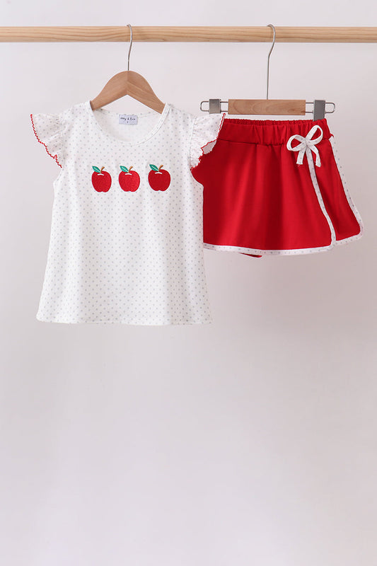 Red Apple Embroidered Skort Set