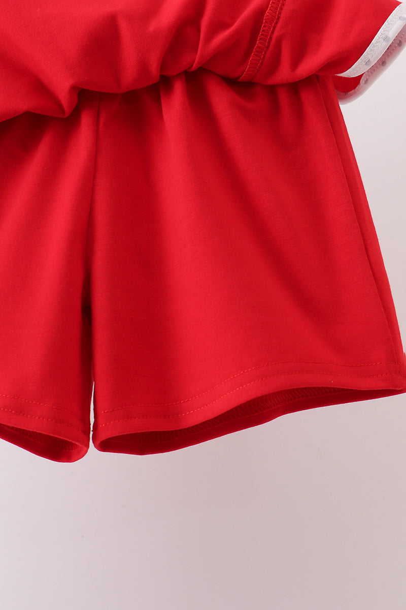 Red Apple Embroidered Skort Set