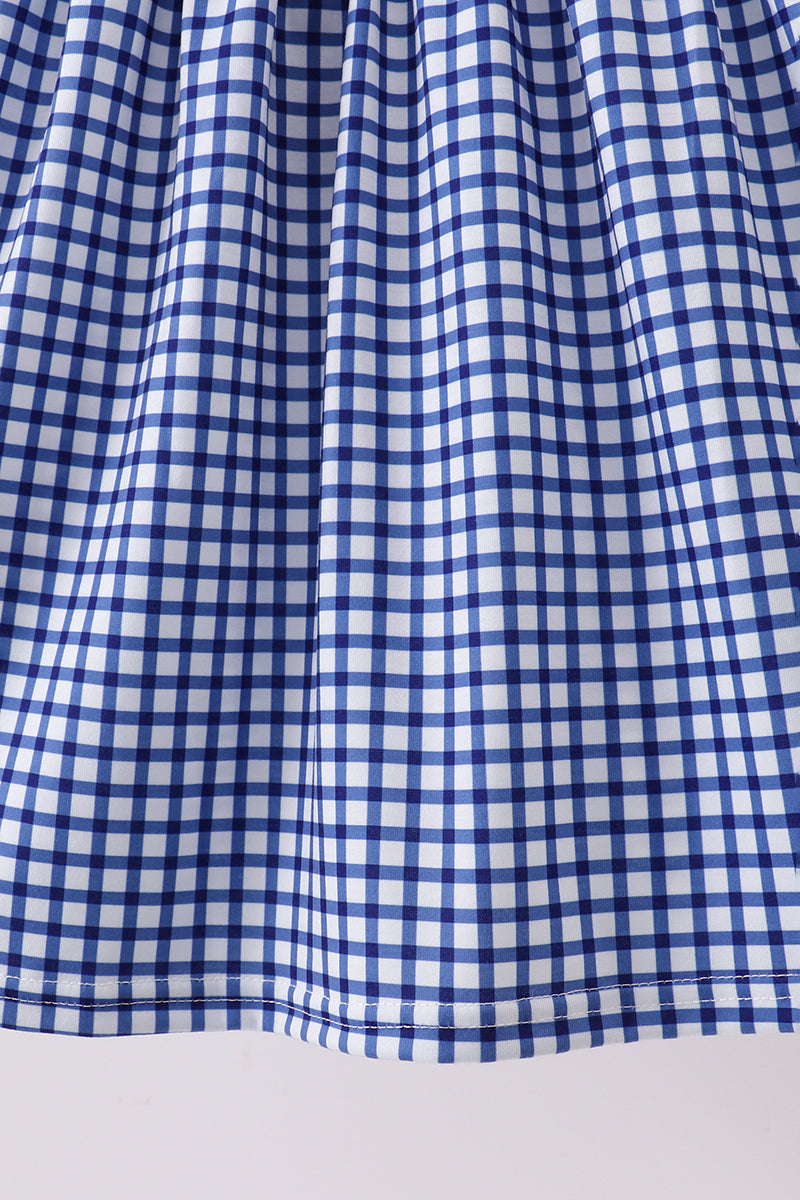 Apple Embroidered Navy Gingham Dress