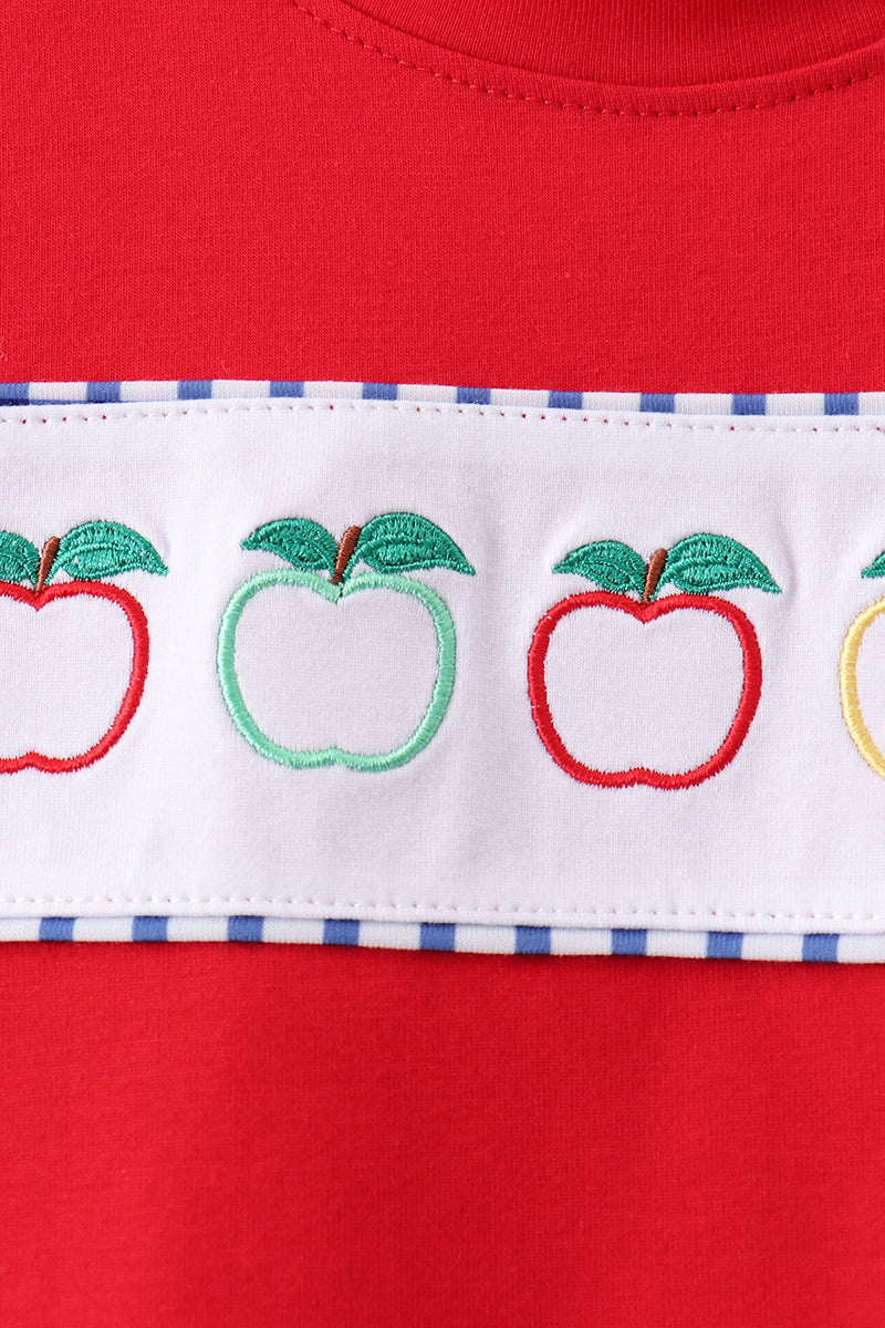 Red Apple Embroidered Gingham Short Set
