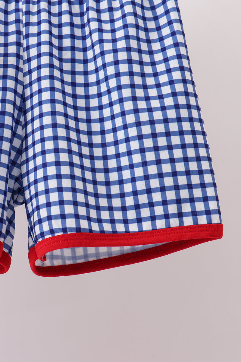 Red Apple Embroidered Gingham Short Set