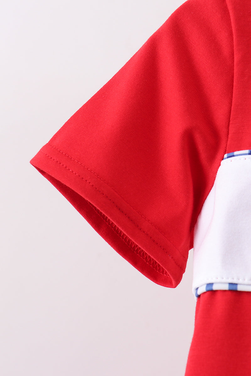 Red Apple Embroidered Gingham Short Set