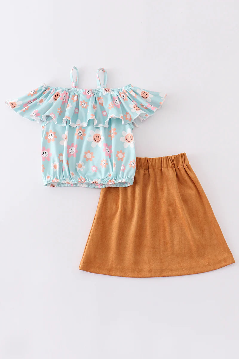 Smiley Suede Skirt Set