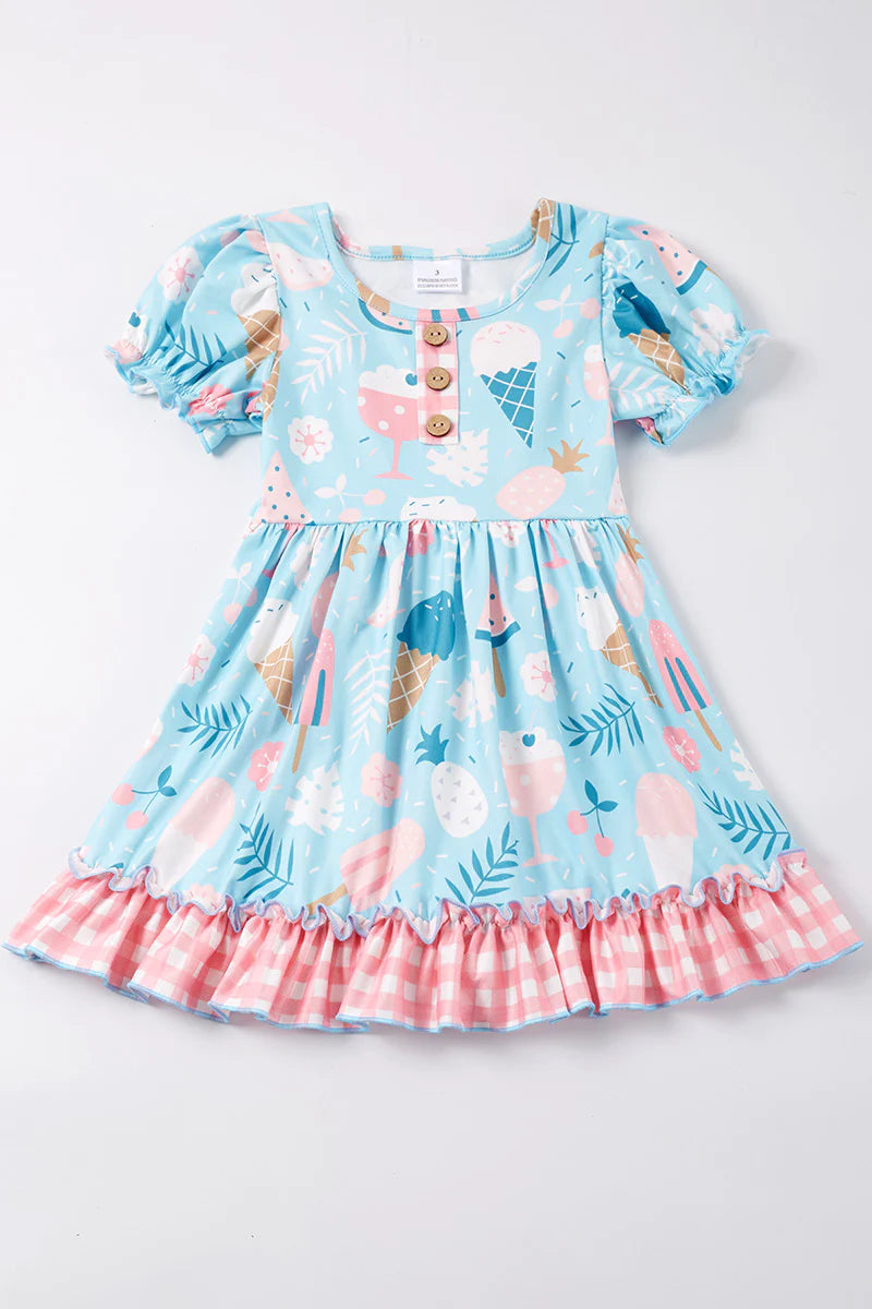 Blue Ice Cream Print Dress