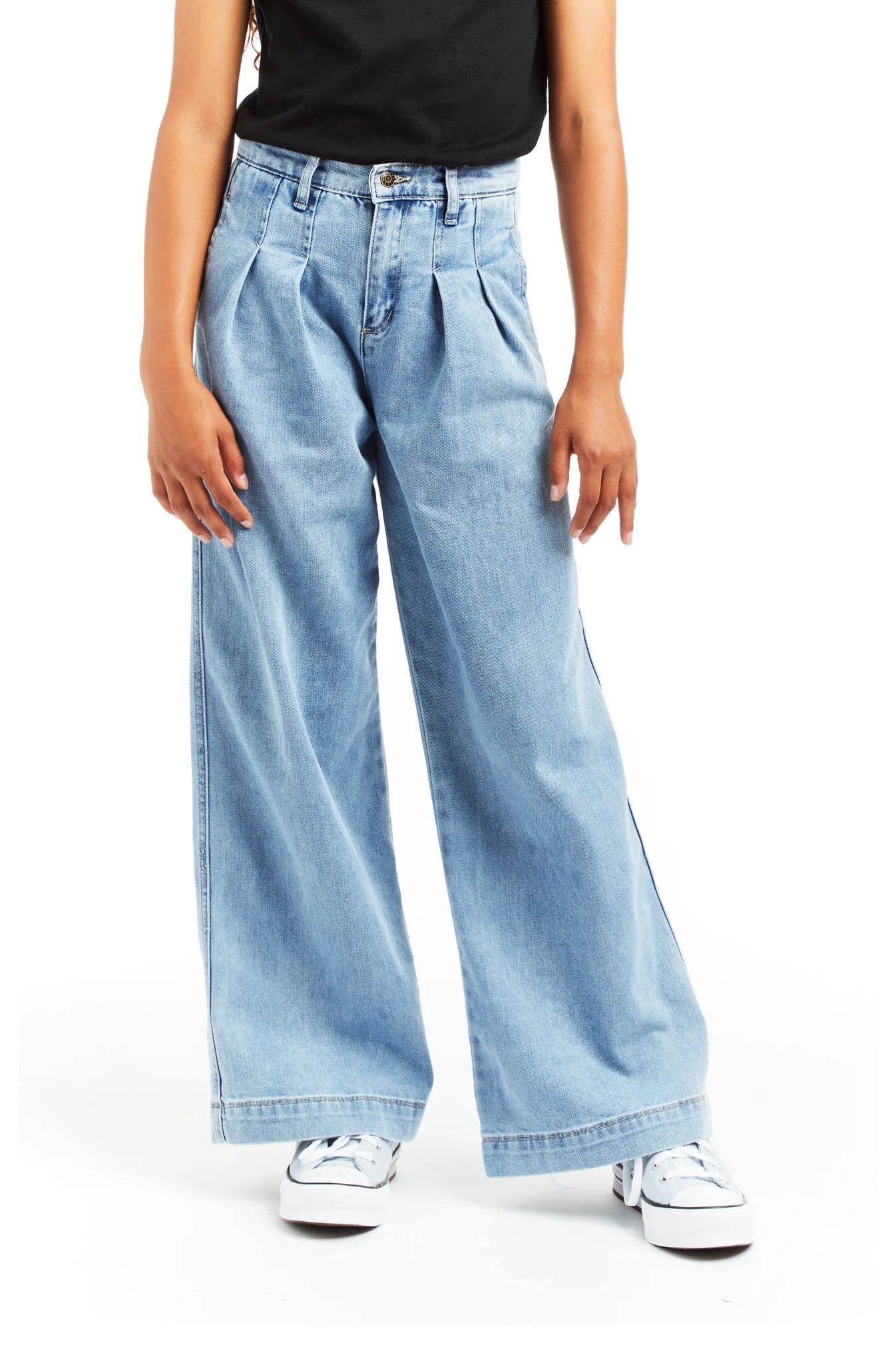 High Rise Pleated Wide Leg Jeans