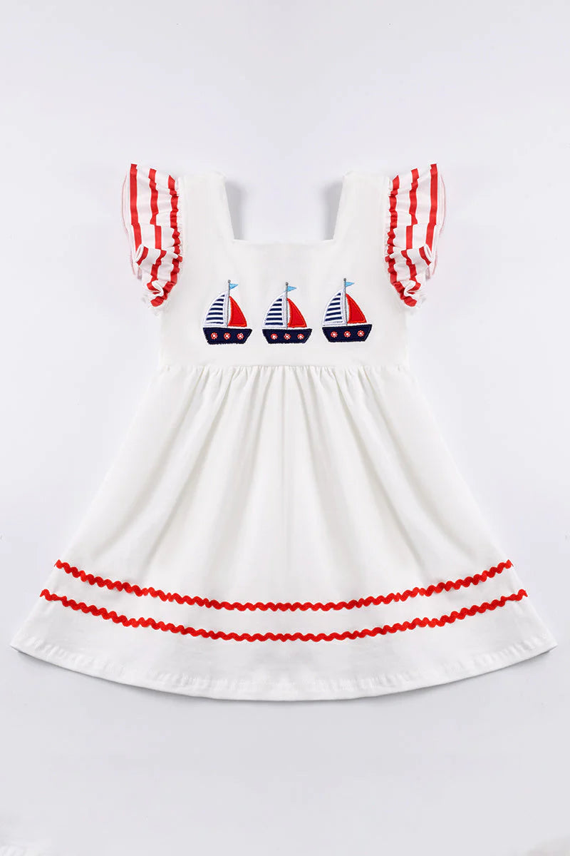 White Sailboat Applique Dress