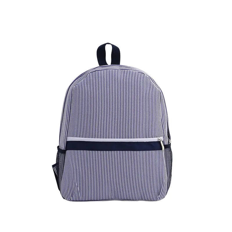 Navy Seersucker Backpack