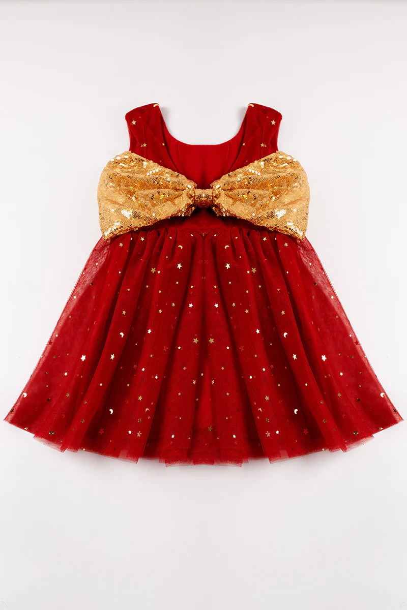 Gold Sequin Bow Star Dress