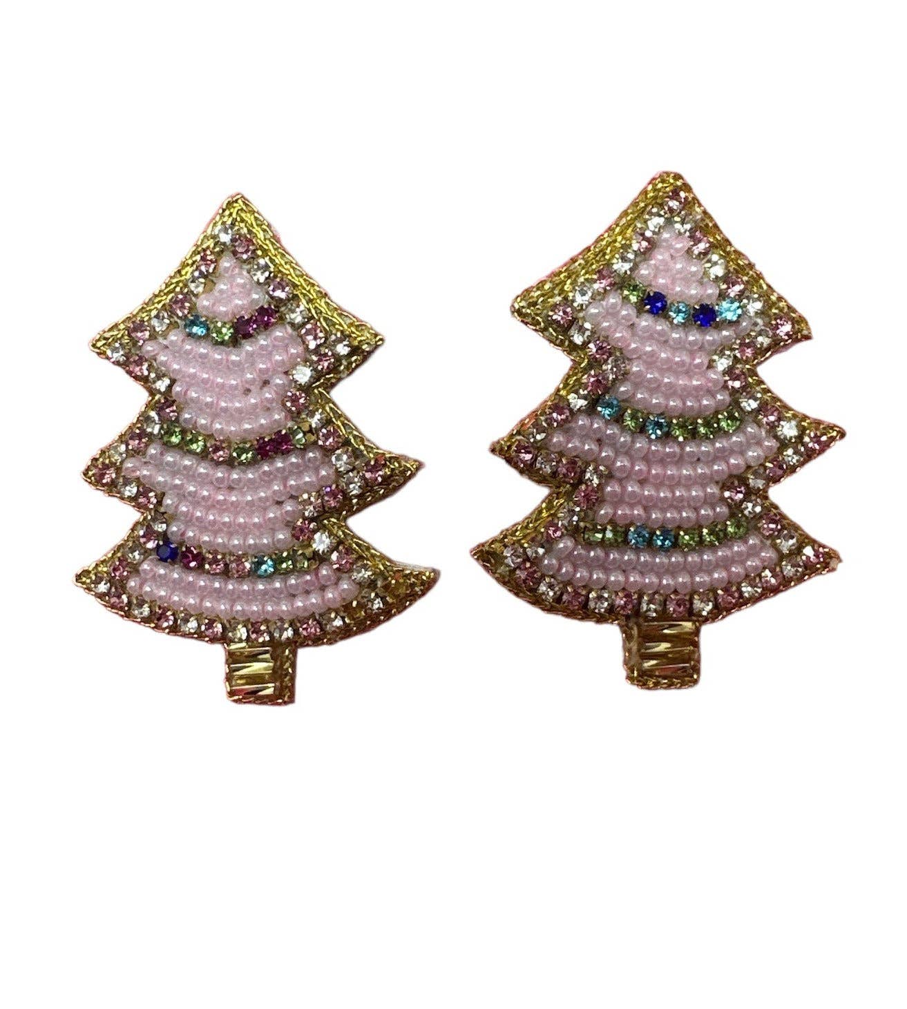 Christmas Tree Pink Beaded Earrings
