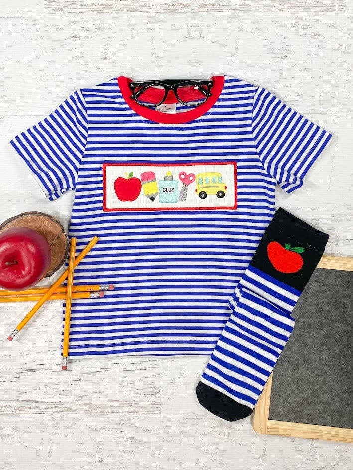 School Supplies Blue Striped Boys Tee