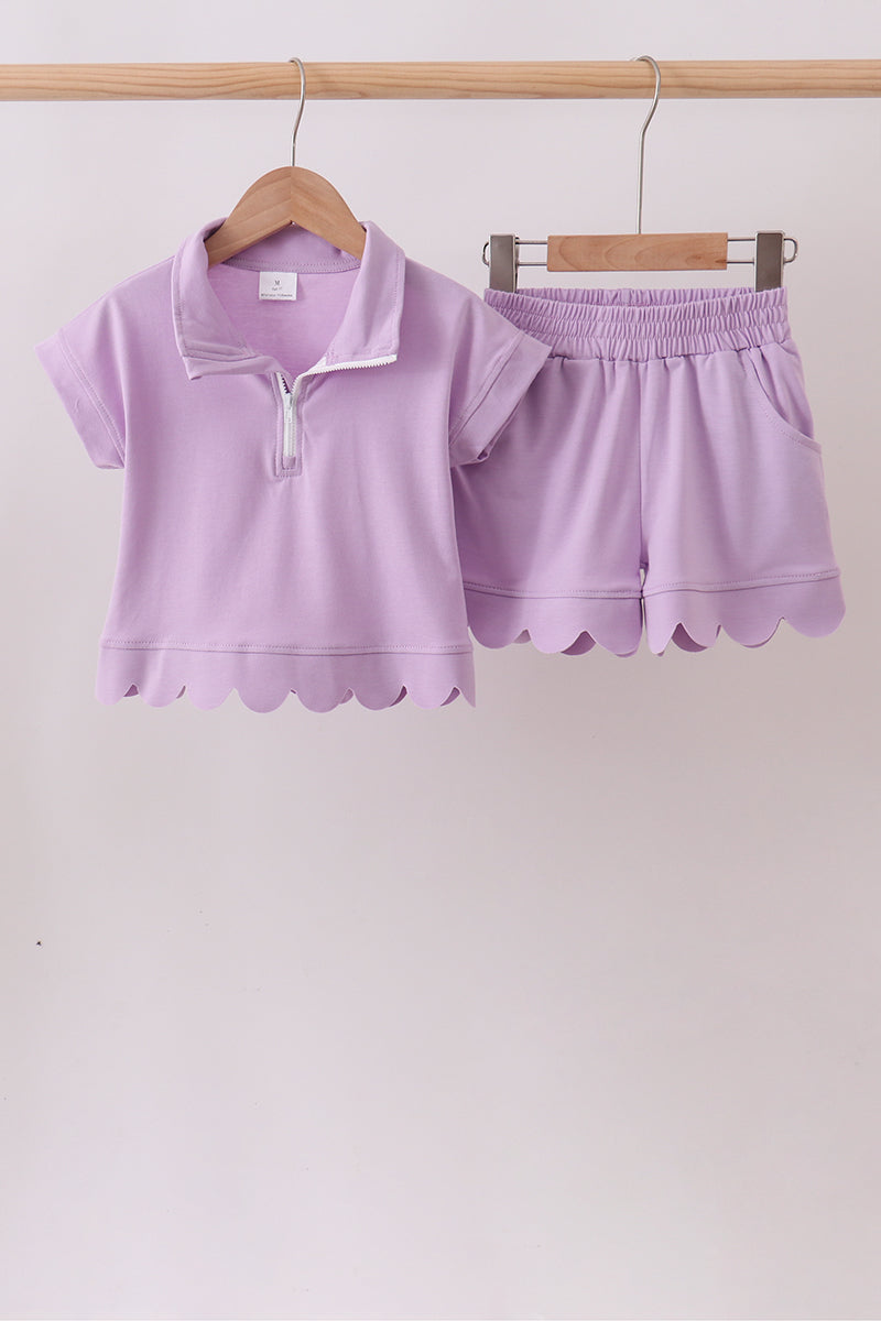 Lavender Scalloped Polo Short Set