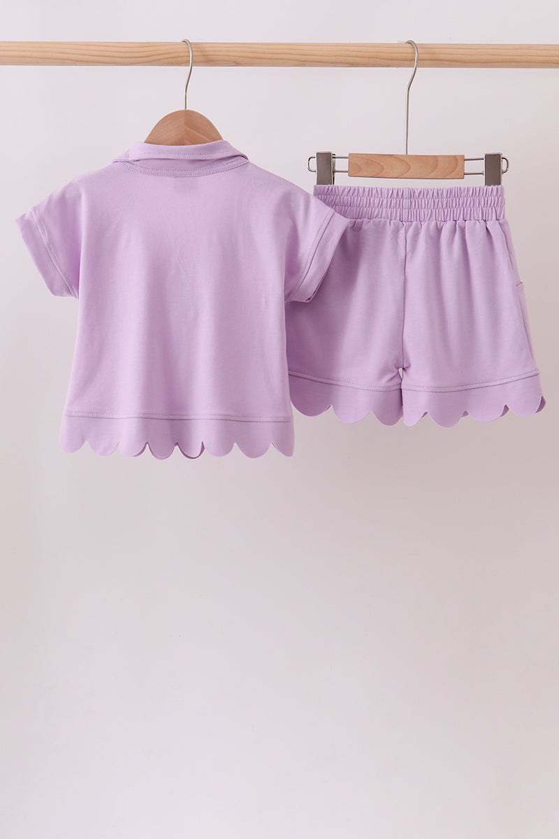 Lavender Scalloped Polo Short Set