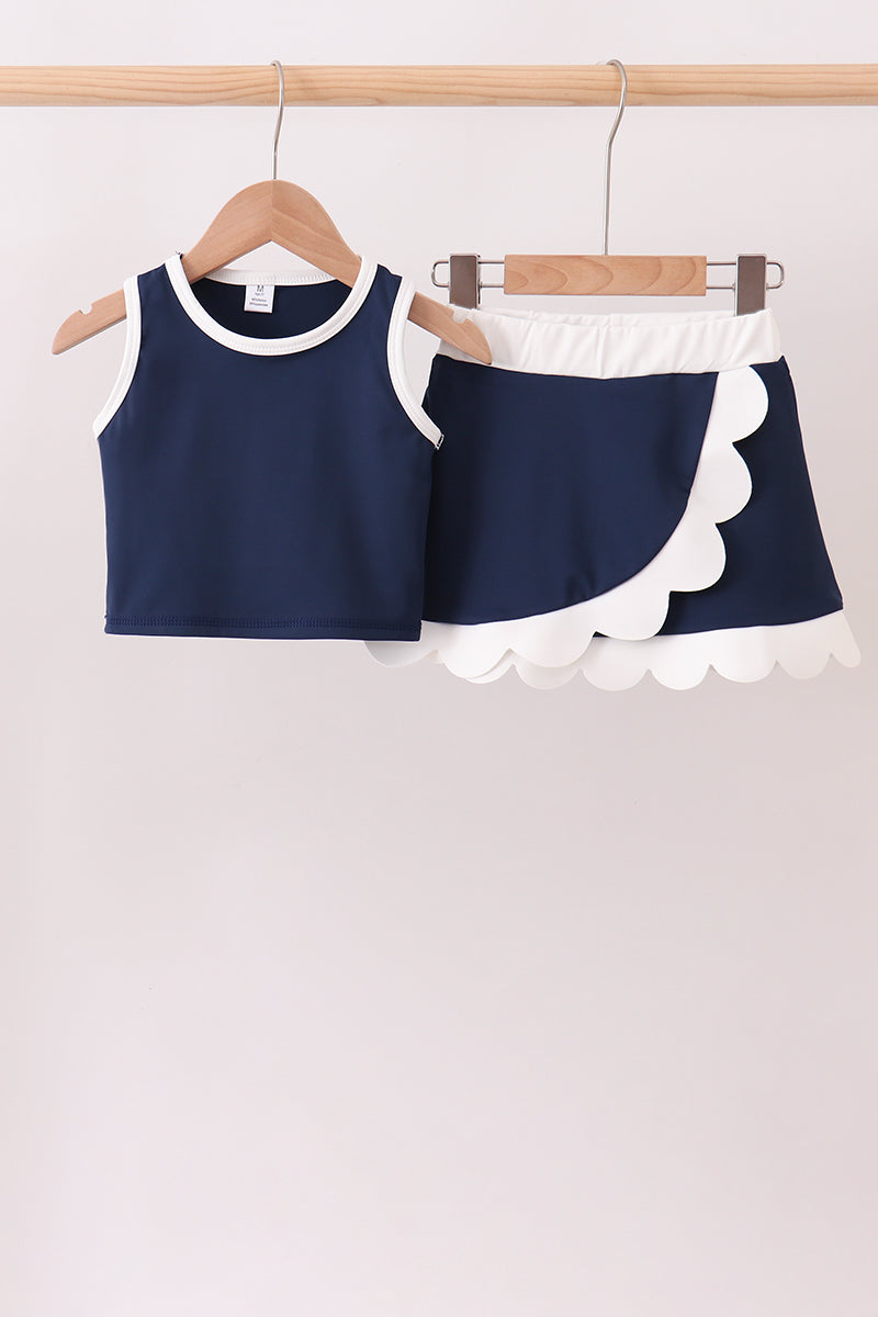 Navy Performance Scalloped Skort Set
