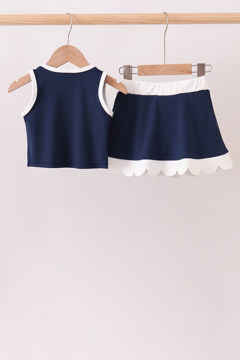 Navy Performance Scalloped Skort Set