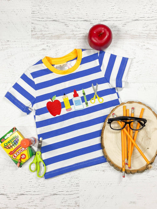 School Supplies Blue Striped Shirt