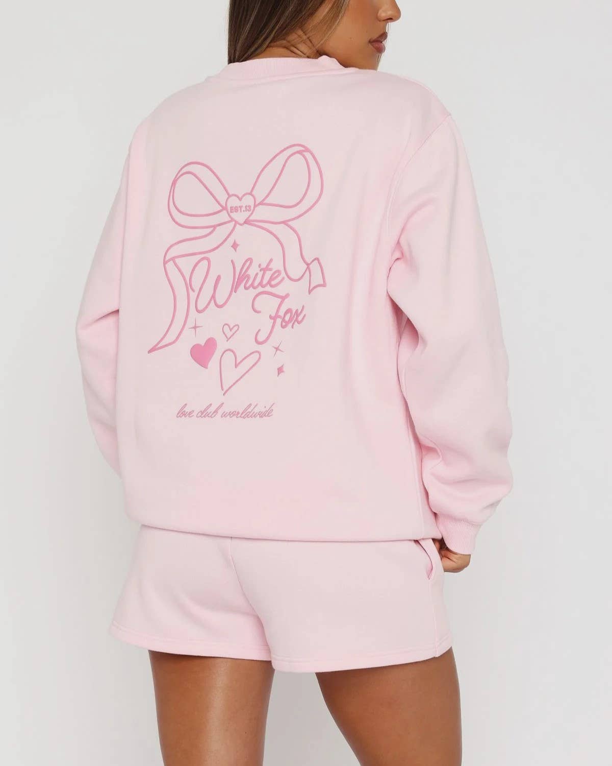 White Fox Bow Sweatshirt Shorts Set