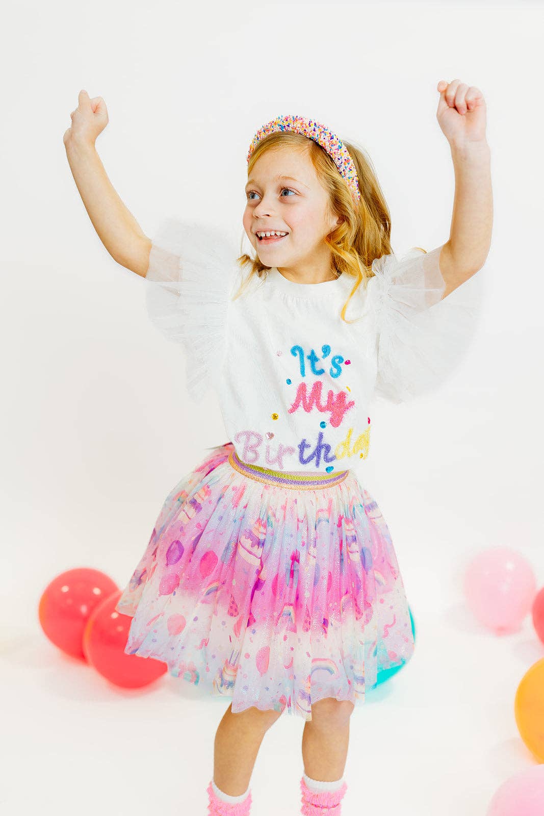 "It's My Birthday" Tulle Sleeve Top