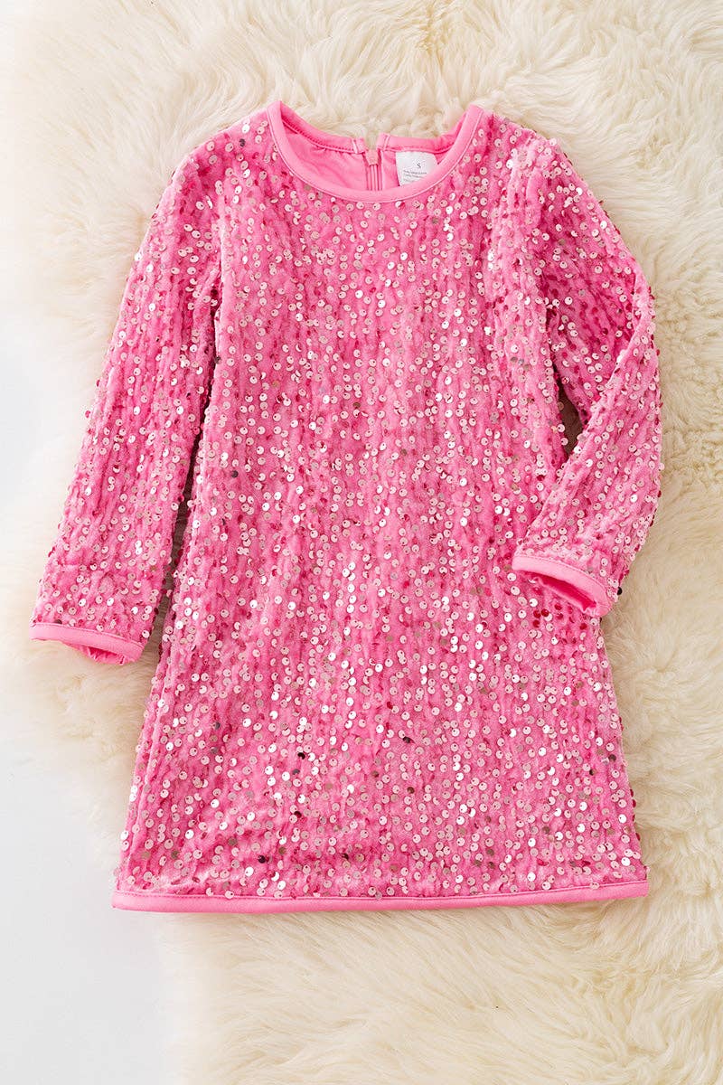 Pink Sequin LS Dress