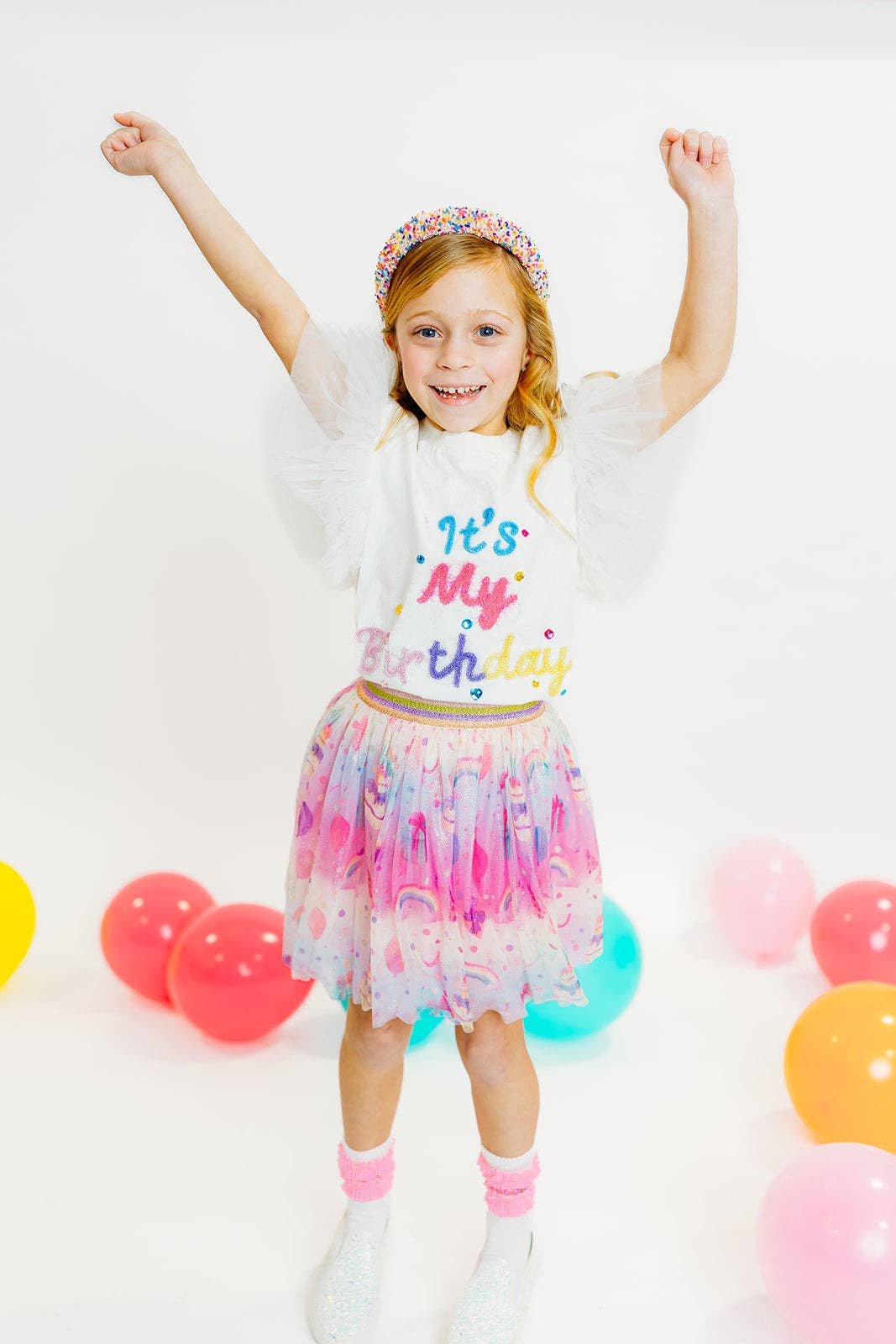 "It's My Birthday" Tulle Sleeve Top